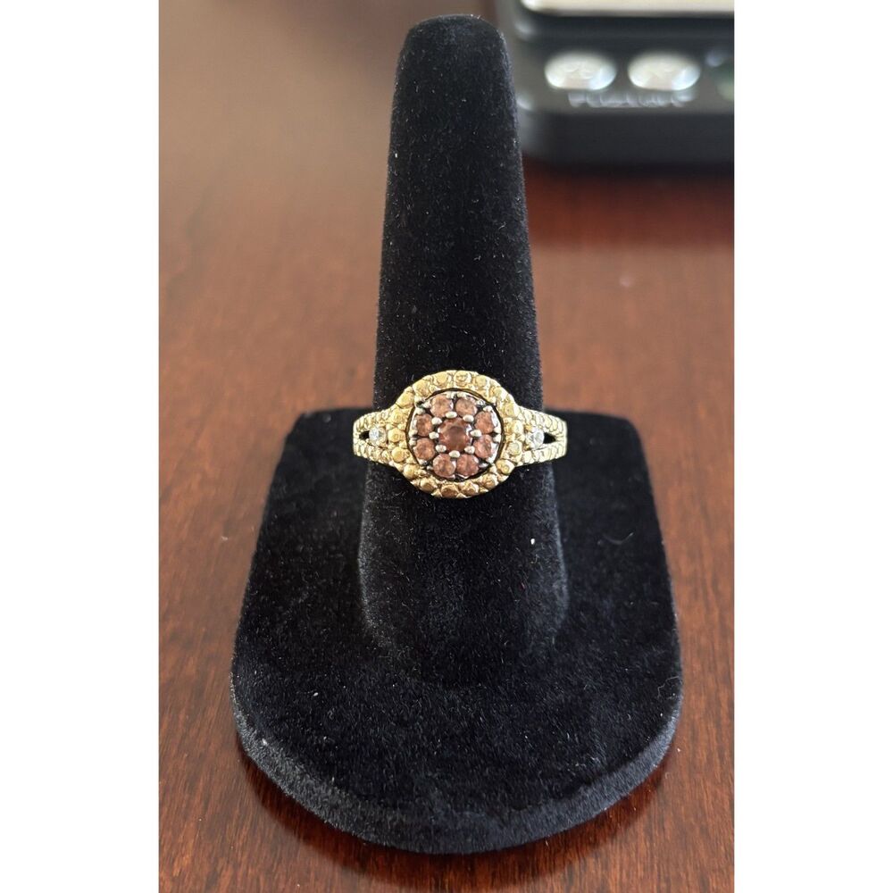 Gold Vermeil Sterling Silver Cluster Ring 925 Halo Garnet Style Statement Size 7